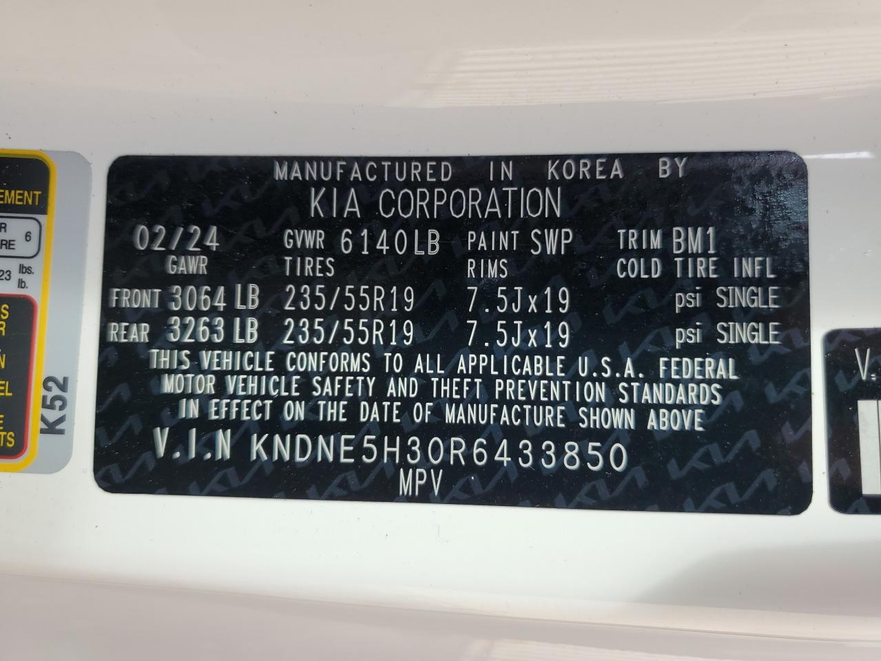 2024 Kia Carnival Sx VIN: KNDNE5H30R6433850 Lot: 62686965