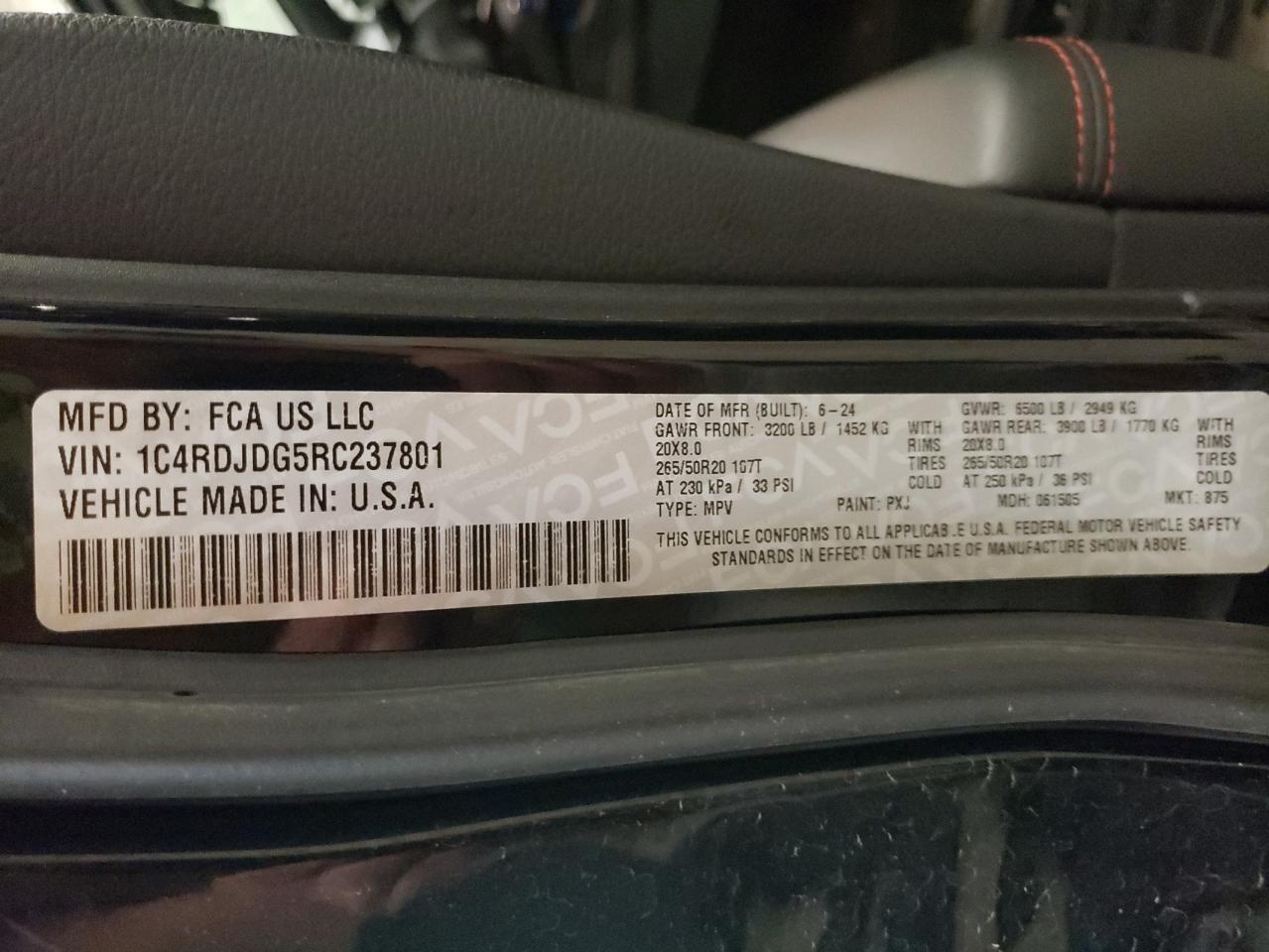 2024 Dodge Durango Gt VIN: 1C4RDJDG5RC237801 Lot: 62421145