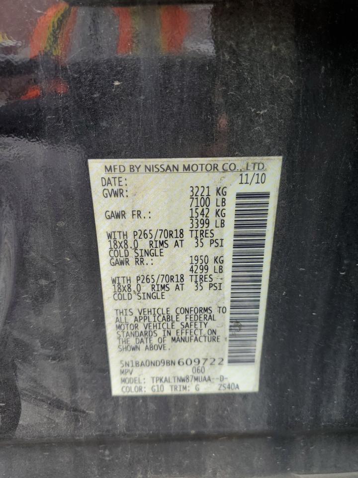 2011 Nissan Armada Sv VIN: 5N1BA0ND9BN609722 Lot: 60094495