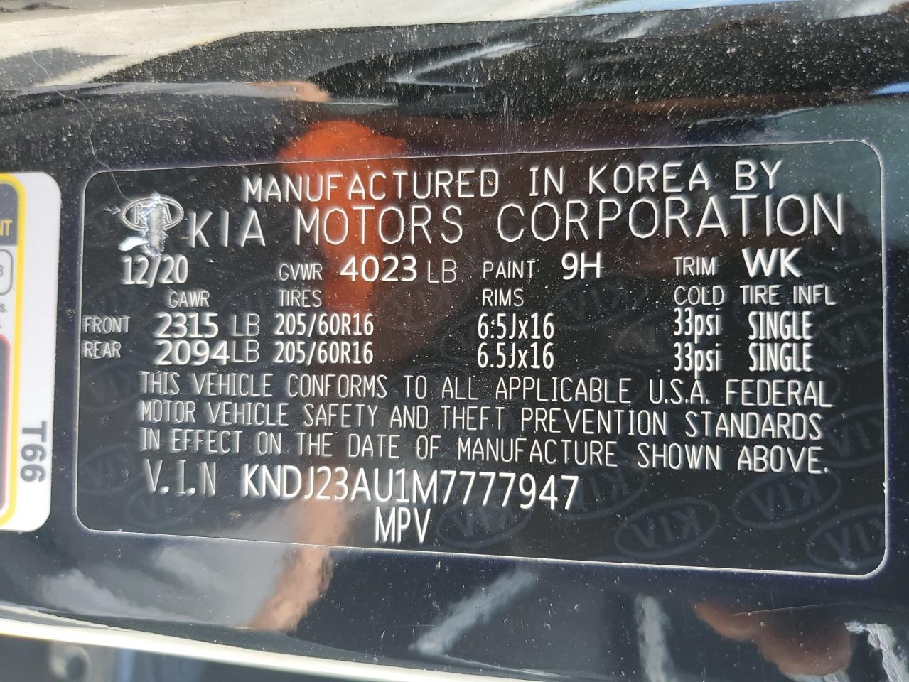 2021 Kia Soul Lx VIN: KNDJ23AU1M7777947 Lot: 62211325