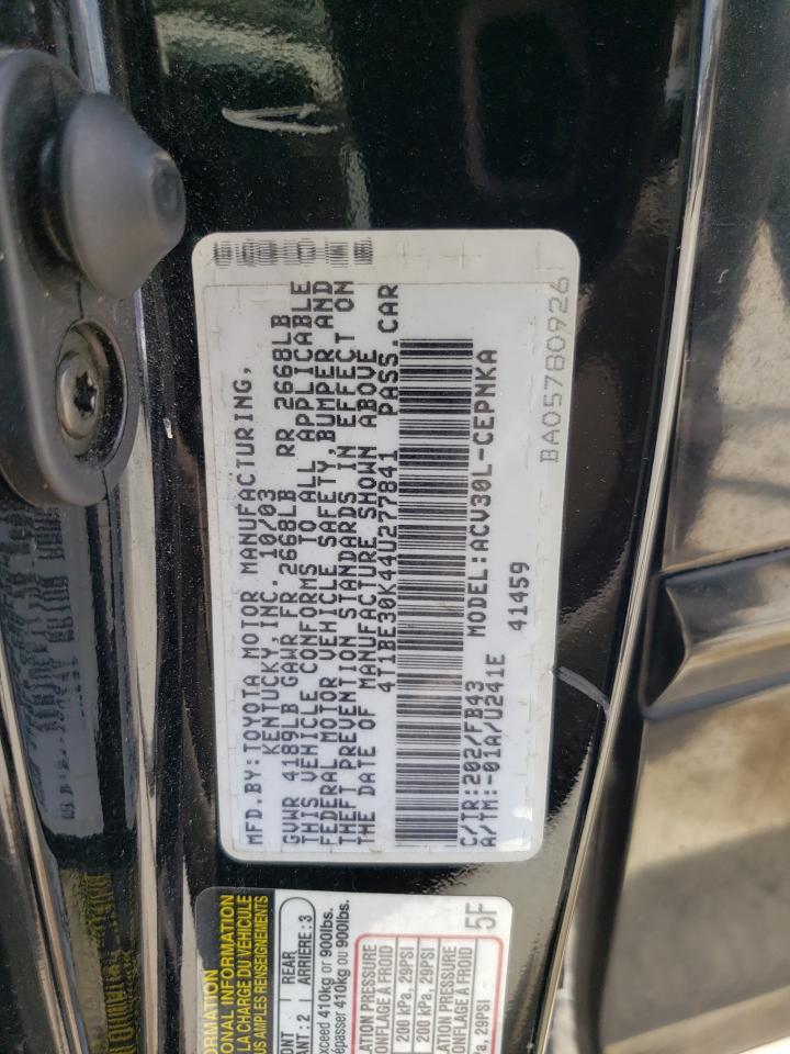 TOYOTA CAMRY 2004 VIN 4T1BE30K44U277841 zdjęcie 12