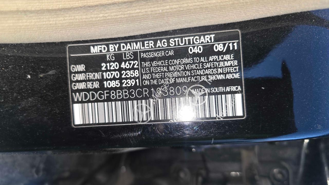 MERCEDES-BENZ C-CLASS 2012 VIN WDDGF8BB3CR193809 zdjęcie 10