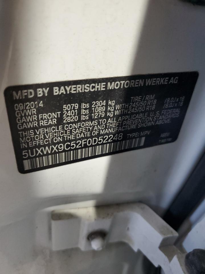 2015 BMW X3 xDrive28I VIN: 5UXWX9C52F0D52248 Lot: 62260835