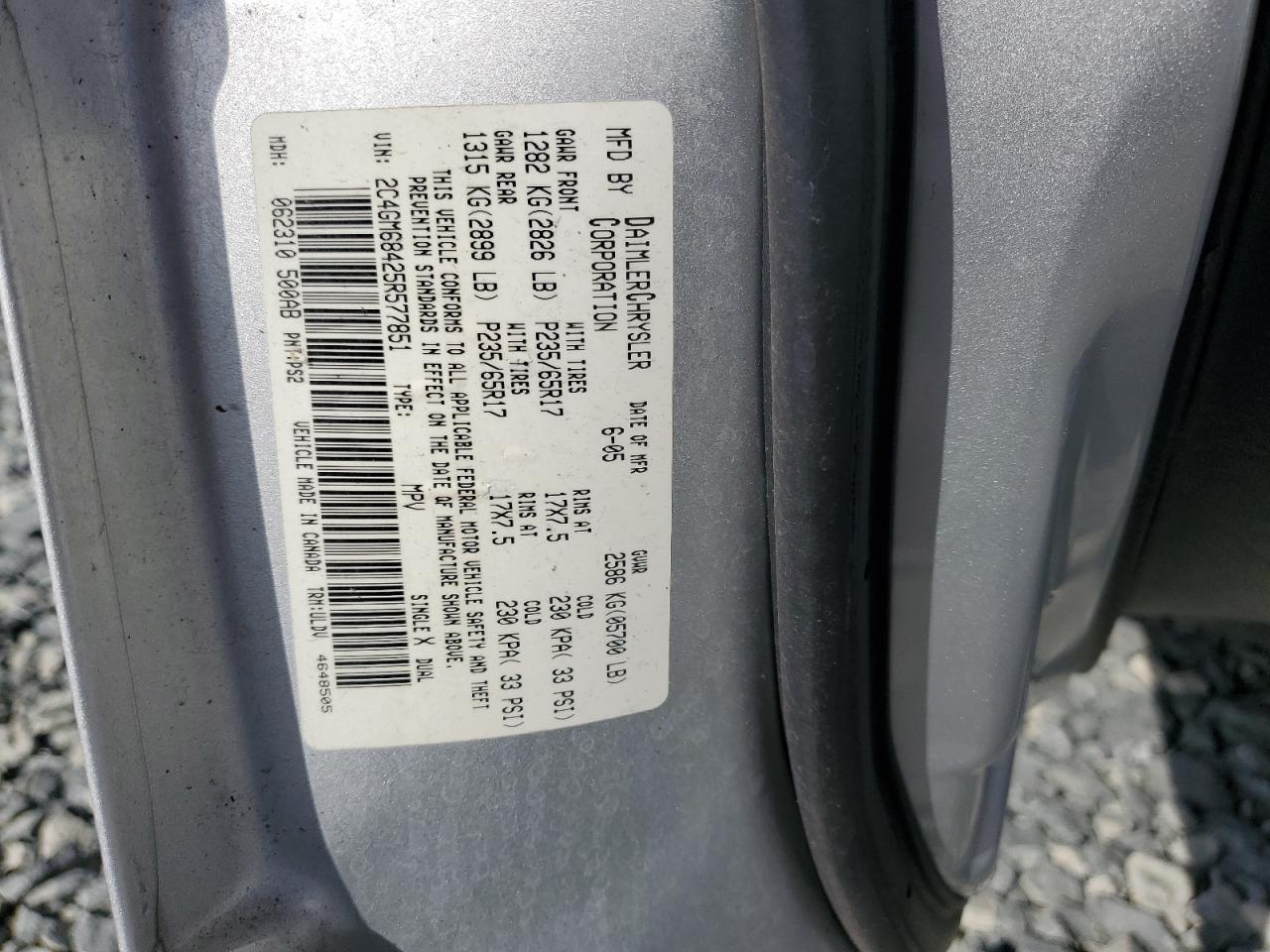 CHRYSLER PACIFICA 2005 VIN 2C4GM68425R577851 photo 13