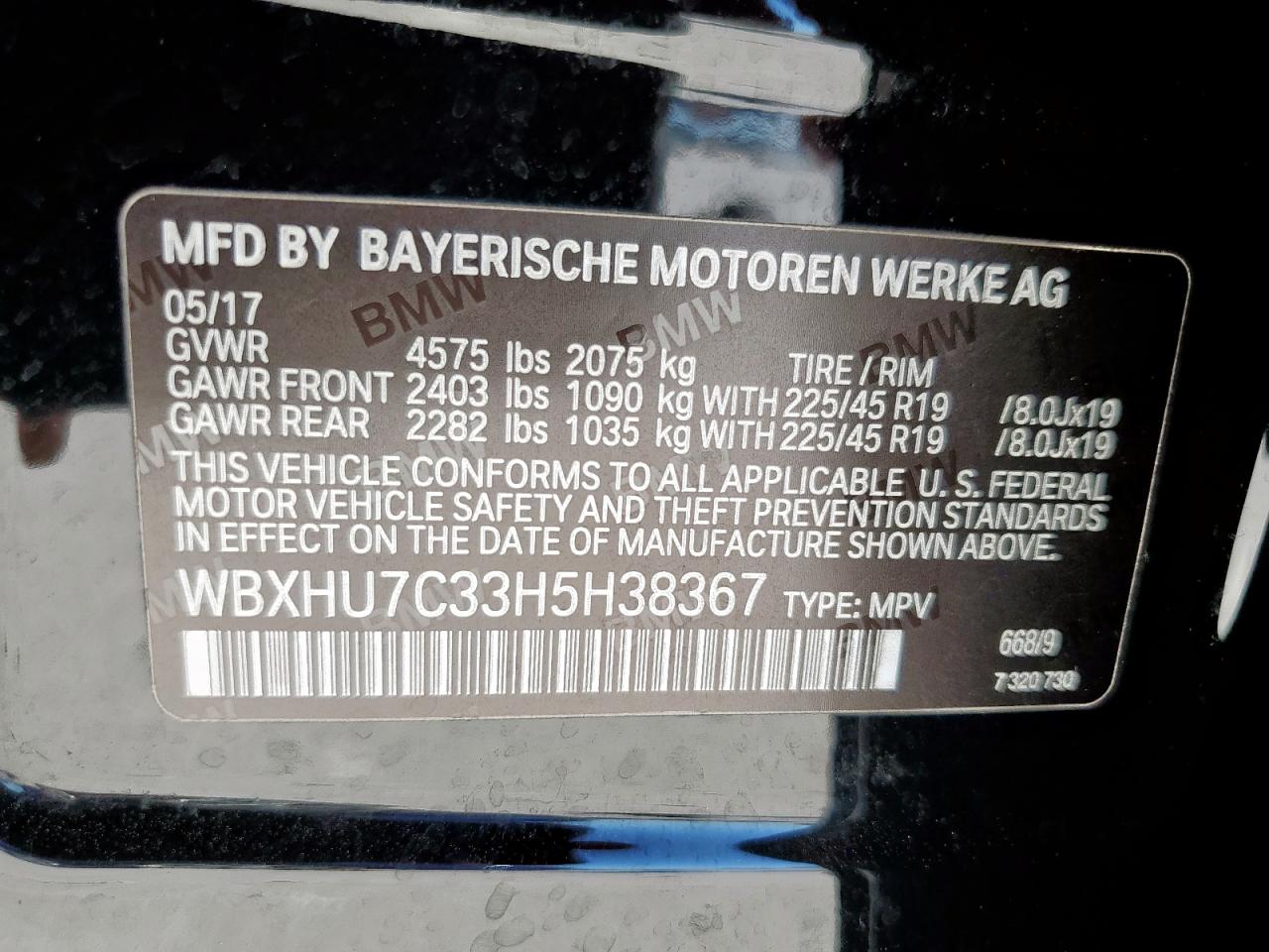 2017 BMW X1 Sdrive28I VIN: WBXHU7C33H5H38367 Lot: 62297505