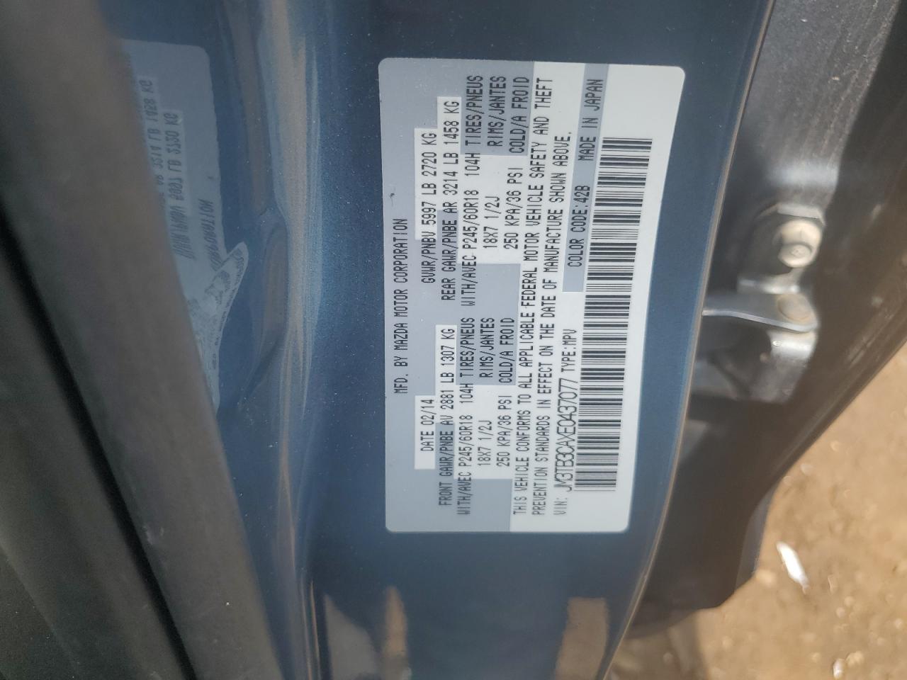 2014 Mazda Cx-9 Touring VIN: JM3TB3CAXE0437077 Lot: 60470145