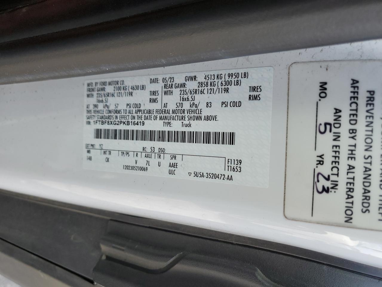 2023 Ford Transit T-350 Hd VIN: 1FTBF8XG2PKB16419 Lot: 62014555