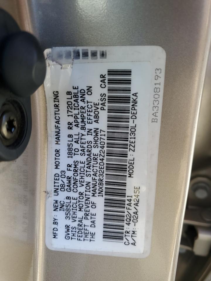 2004 Toyota Corolla Ce VIN: 1NXBR32E04Z240717 Lot: 63044675