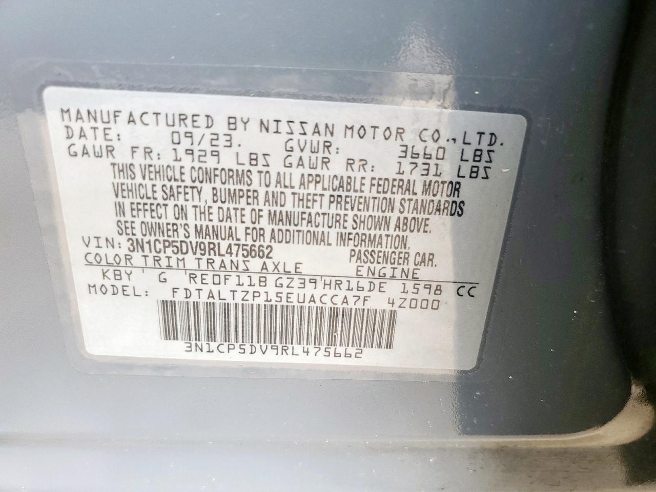 2024 Nissan Kicks Sr VIN: 3N1CP5DV9RL475662 Lot: 62025095