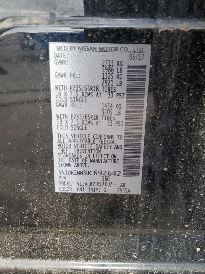 2017 Nissan Pathfinder S VIN: 5N1DR2MN3HC692642 Lot: 61763175