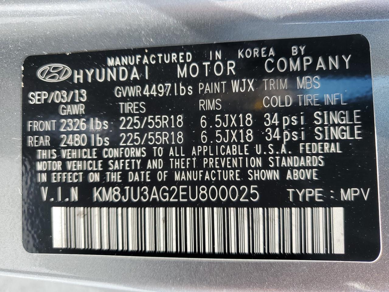 2014 Hyundai Tucson Gls VIN: KM8JU3AG2EU800025 Lot: 62659145
