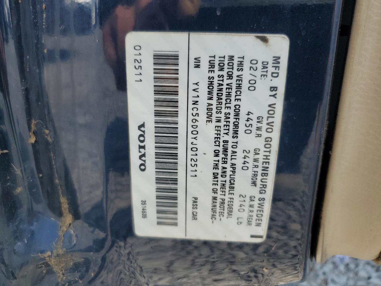 2000 Volvo C70 Turbo VIN: YV1NC56D0YJ012511 Lot: 59567095