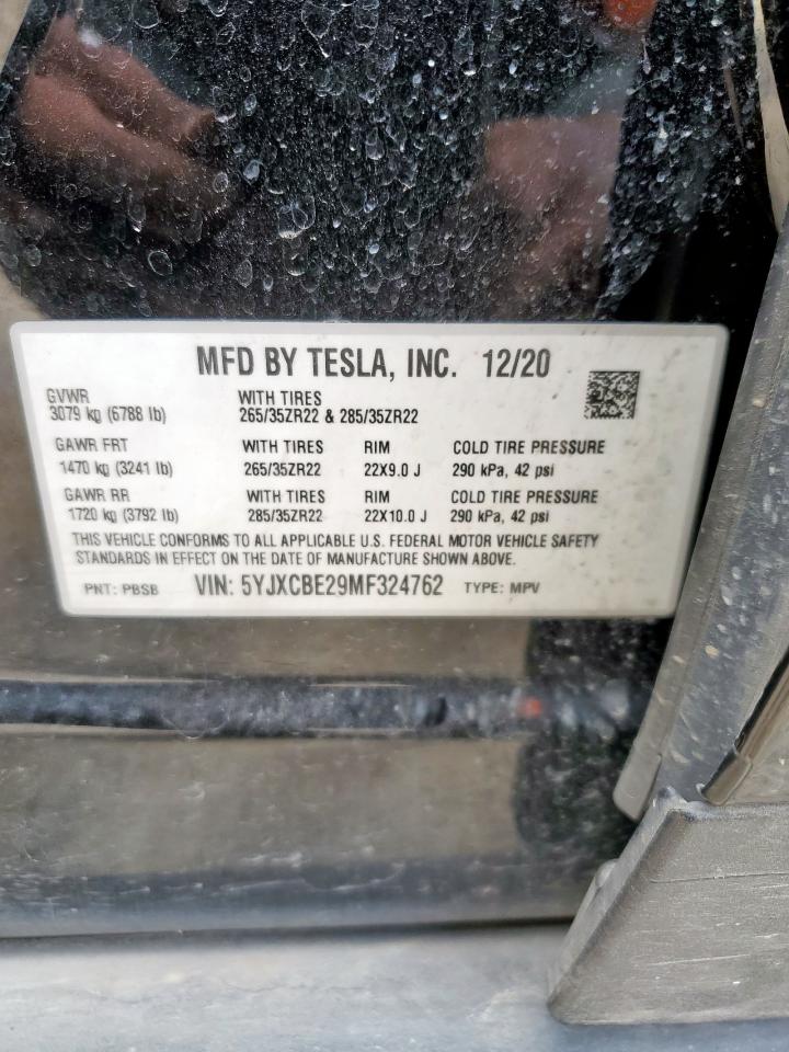 2021 Tesla Model X VIN: 5YJXCBE29MF324762 Lot: 61408035