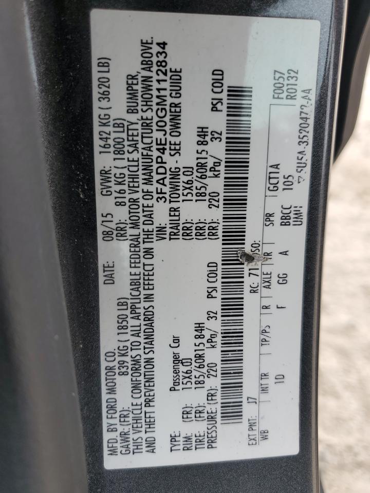 2016 Ford Fiesta Se VIN: 3FADP4EJ0GM112834 Lot: 62815915