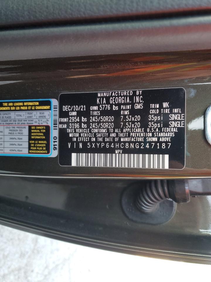 KIA TELLURIDE 2022 VIN 5XYP64HC8NG247187 фото 13