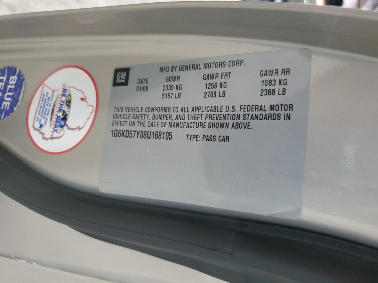 2008 Cadillac Dts VIN: 1G6KD57Y08U168105 Lot: 62143425