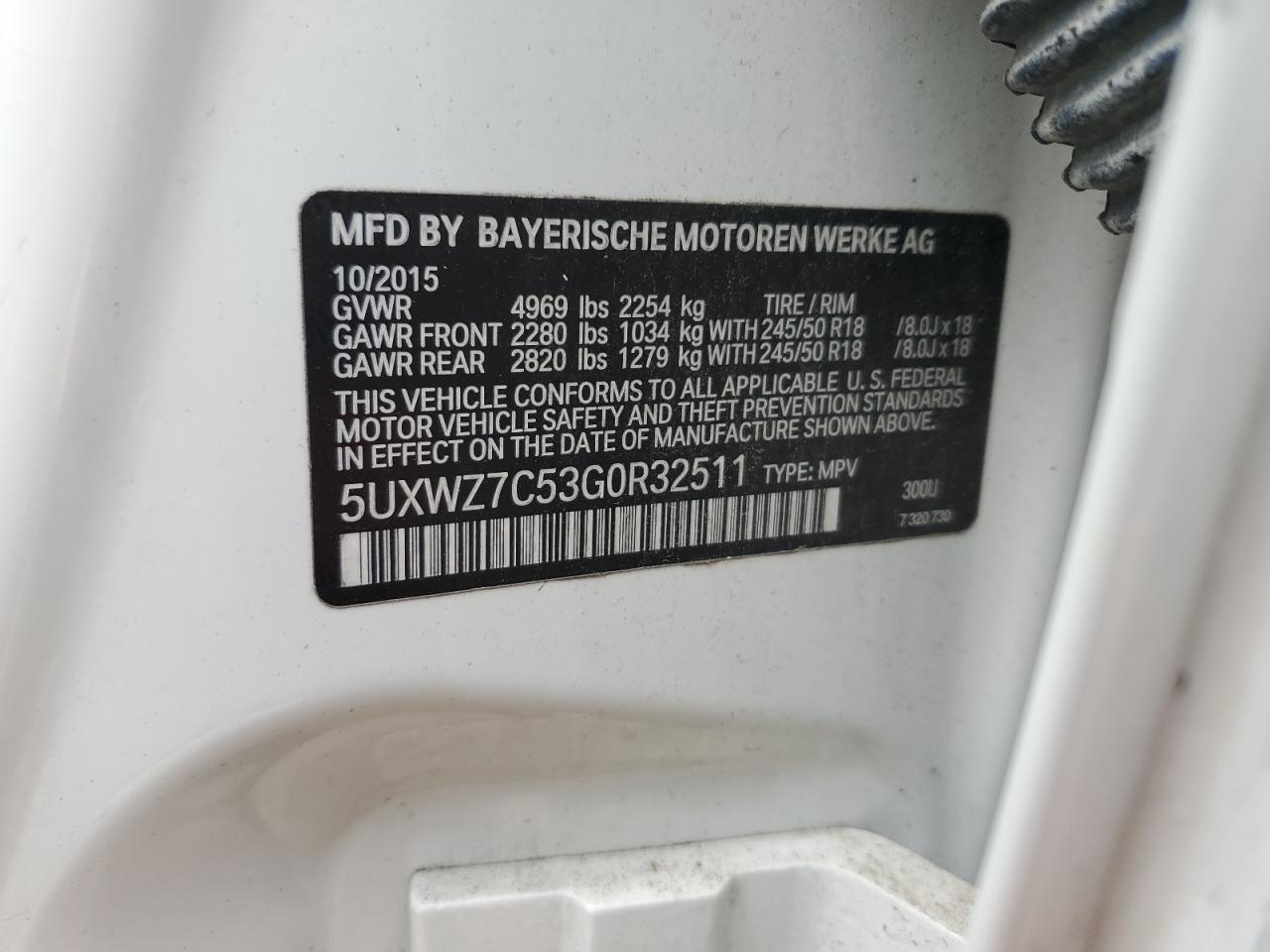 2016 BMW X3 Sdrive28I VIN: 5UXWZ7C53G0R32511 Lot: 61052815
