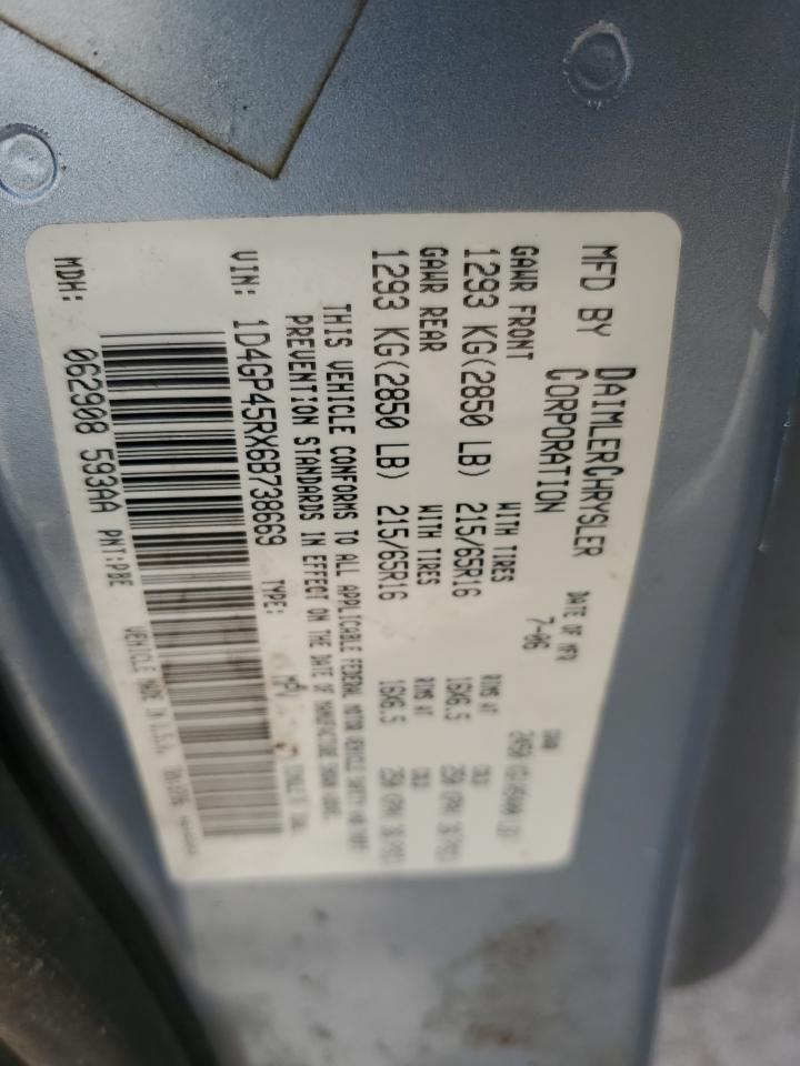2006 Dodge Caravan Sxt VIN: 1D4GP45RX6B738669 Lot: 60541445