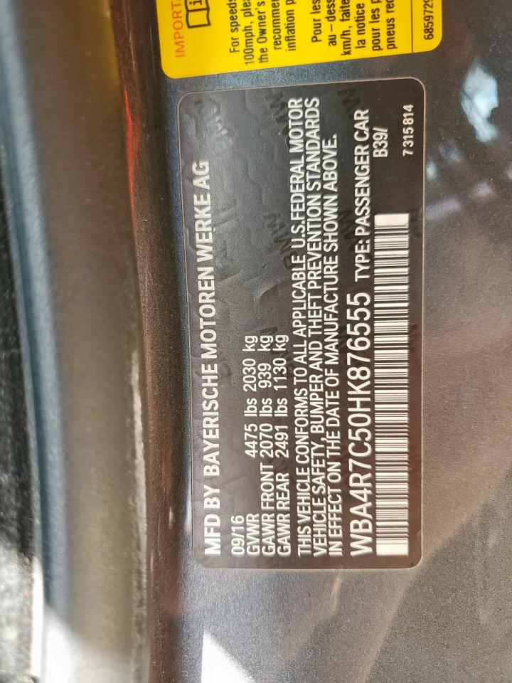 2017 BMW 430I VIN: WBA4R7C50HK876555 Lot: 60397955