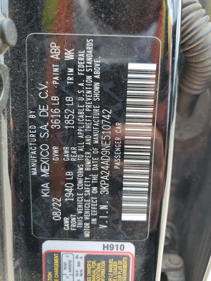2022 Kia Rio Lx VIN: 3KPA24AD9NE510742 Lot: 59272355