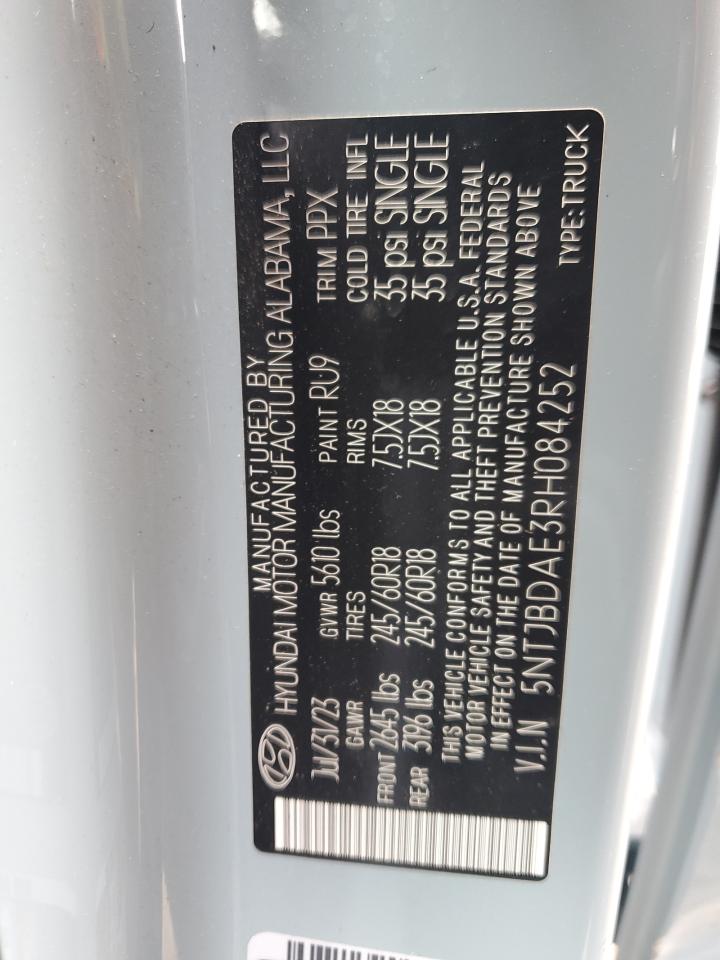 2024 Hyundai Santa Cruz Sel VIN: 5NTJBDAE3RH084252 Lot: 59030215