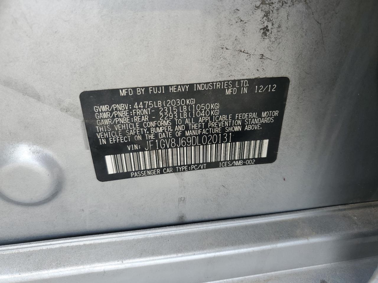 2013 Subaru Impreza Wrx Sti VIN: JF1GV8J69DL020131 Lot: 62712245