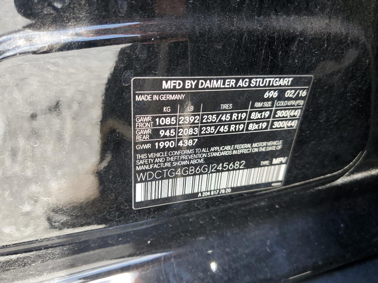 2016 Mercedes-Benz Gla 250 4Matic VIN: WDCTG4GB6GJ245682 Lot: 61289905