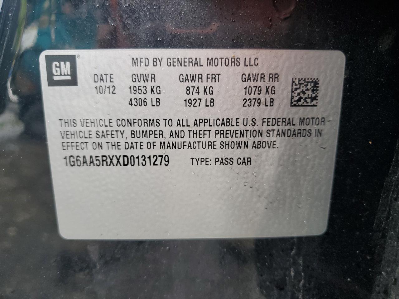 2013 Cadillac Ats VIN: 1G6AA5RXXD0131279 Lot: 61924505