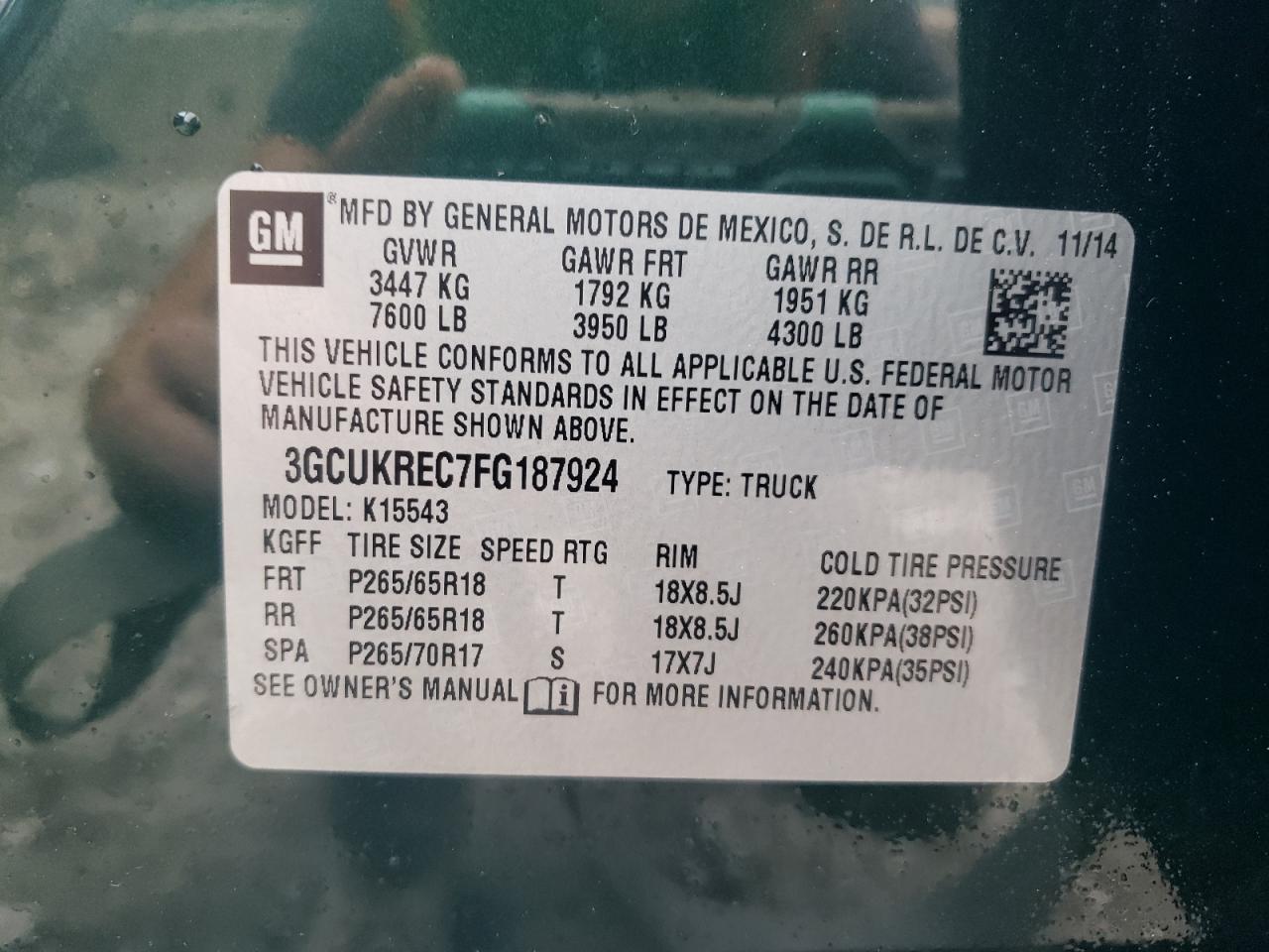 2015 Chevrolet Silverado K1500 Lt VIN: 3GCUKREC7FG187924 Lot: 61229425