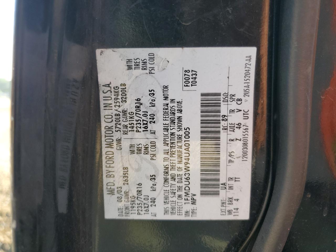 2004 Ford Explorer Xlt VIN: 1FMDU63W94UA01005 Lot: 62083795