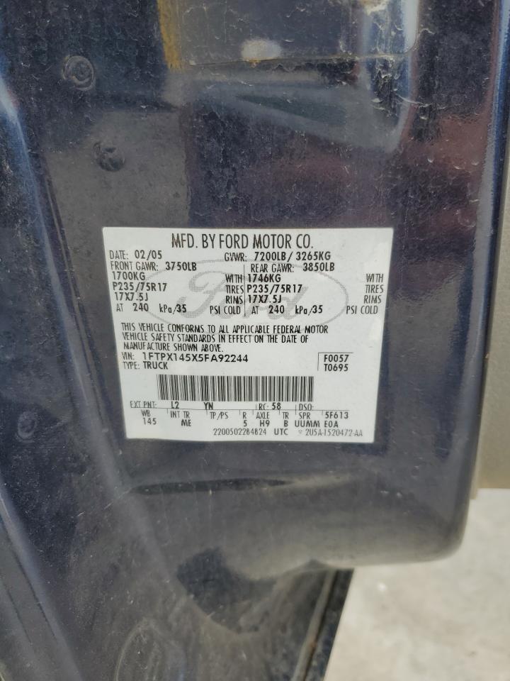 2005 Ford F150 VIN: 1FTPX145X5FA92244 Lot: 61569865