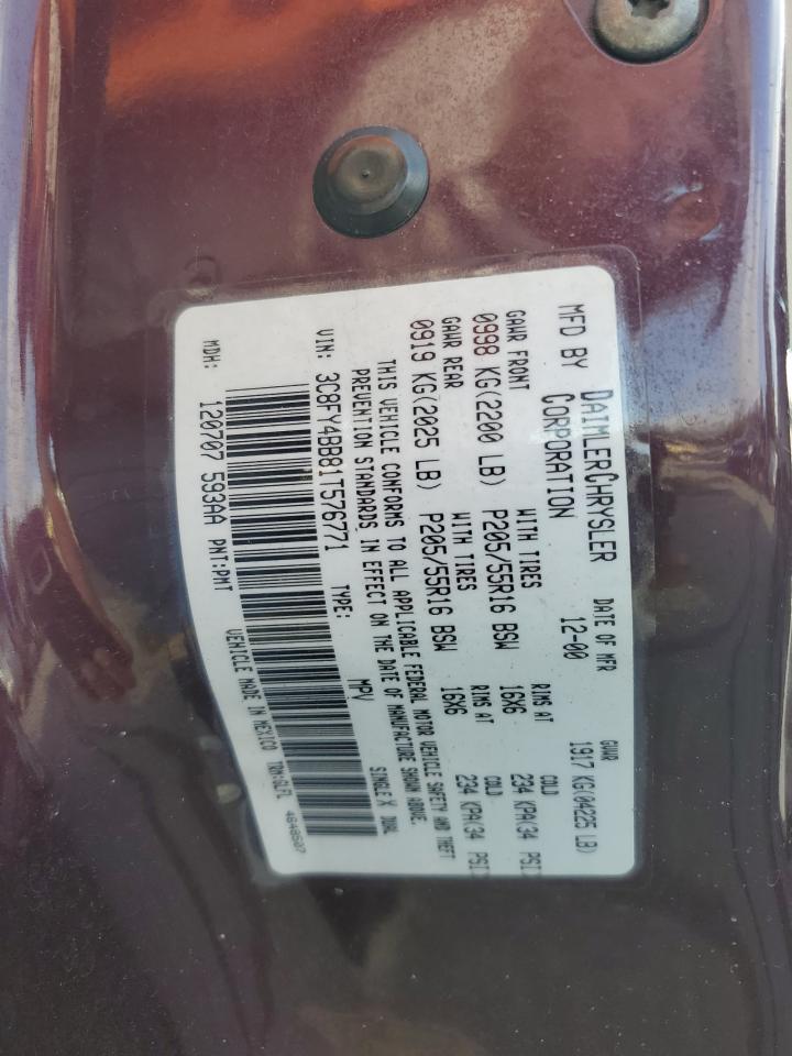 2001 Chrysler Pt Cruiser VIN: 3C8FY4BB81T576771 Lot: 59225525