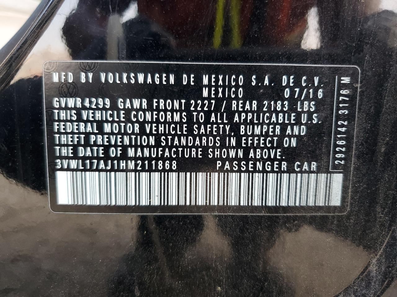 3VWL17AJ1HM211868 2017 Volkswagen Jetta Sel