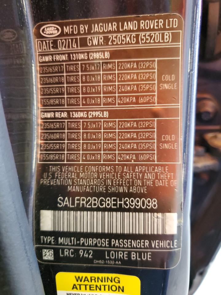 2014 Land Rover Lr2 Hse VIN: SALFR2BG8EH399098 Lot: 61992575