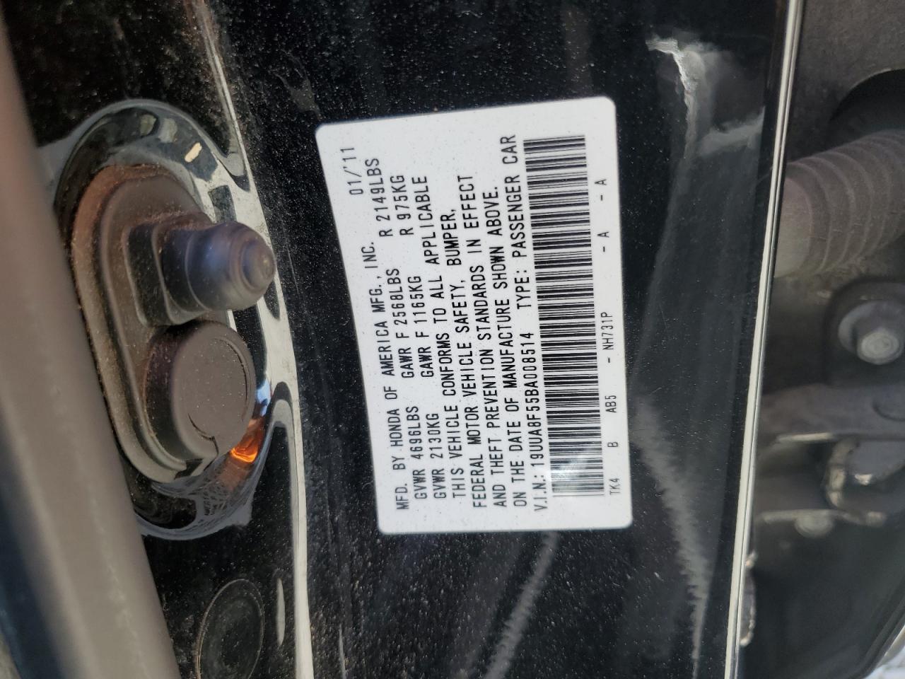 2011 Acura Tl VIN: 19UUA8F55BA008514 Lot: 62298055