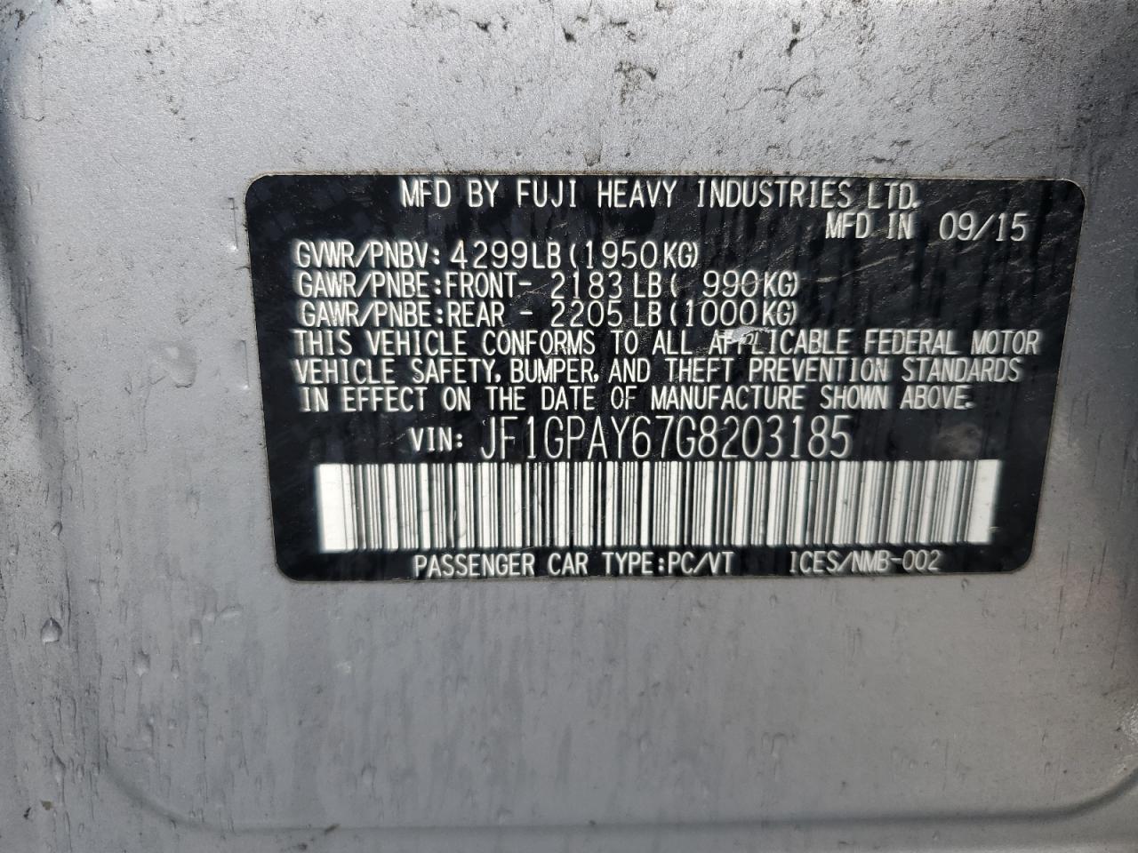 SUBARU IMPREZA 2016 VIN JF1GPAY67G8203185 фото 12