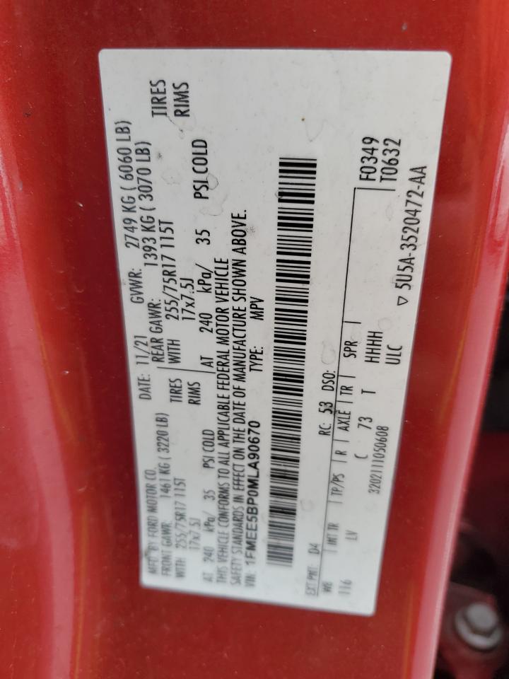 2021 Ford Bronco Base VIN: 1FMEE5BP0MLA90670 Lot: 60362155
