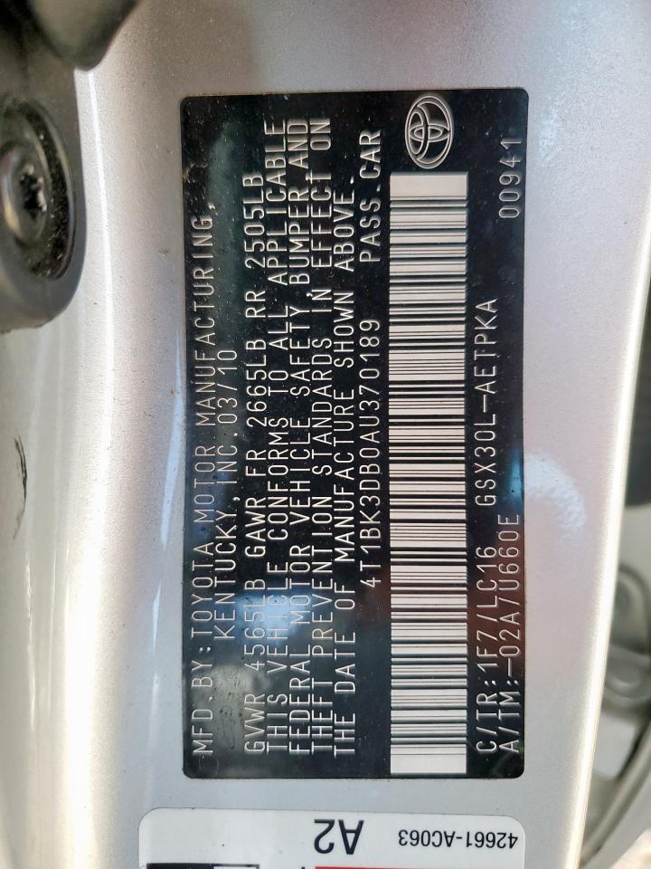 2010 Toyota Avalon Xl VIN: 4T1BK3DB0AU370189 Lot: 62017475