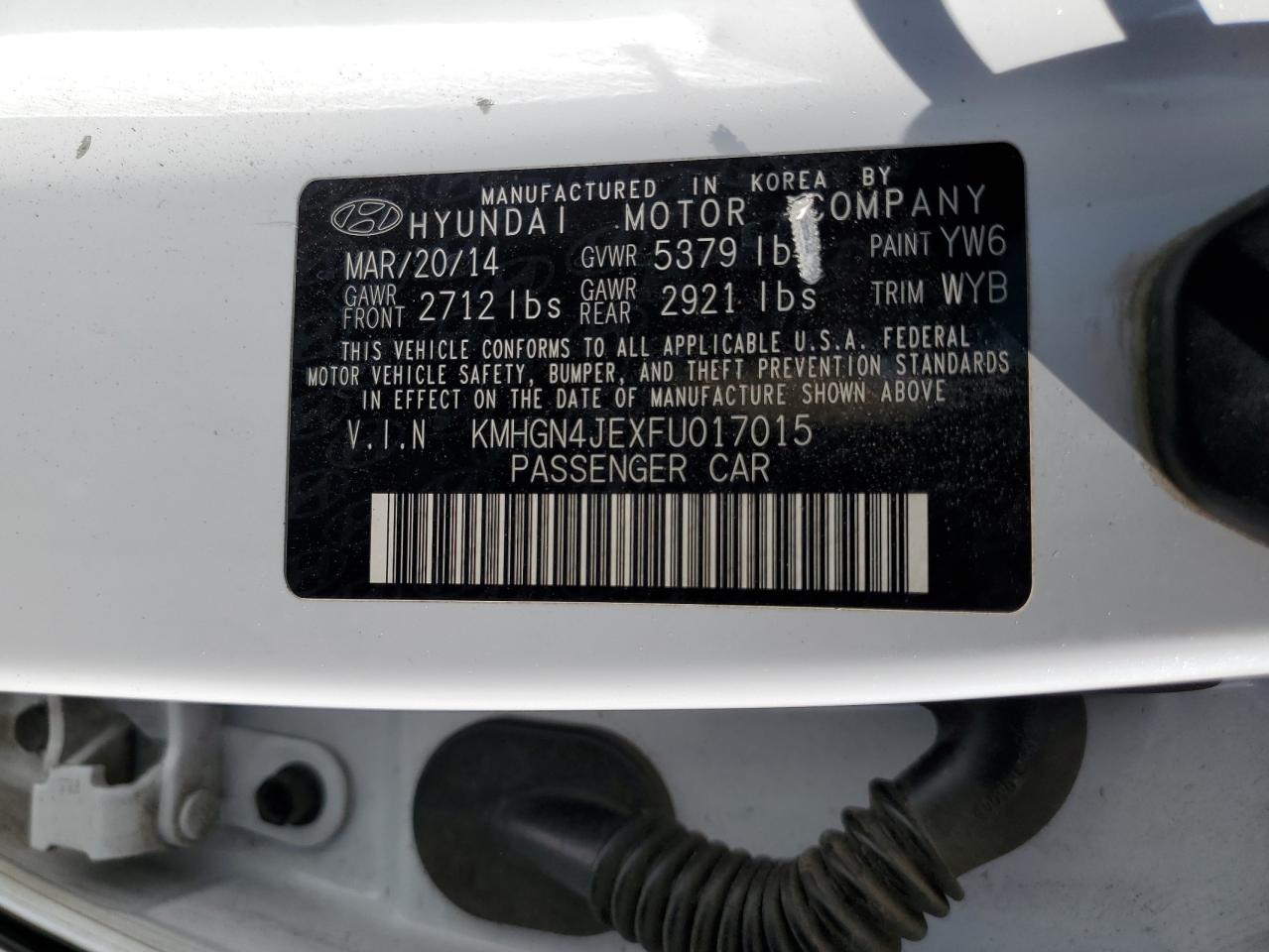 2015 Hyundai Genesis 3.8L VIN: KMHGN4JEXFU017015 Lot: 62529275