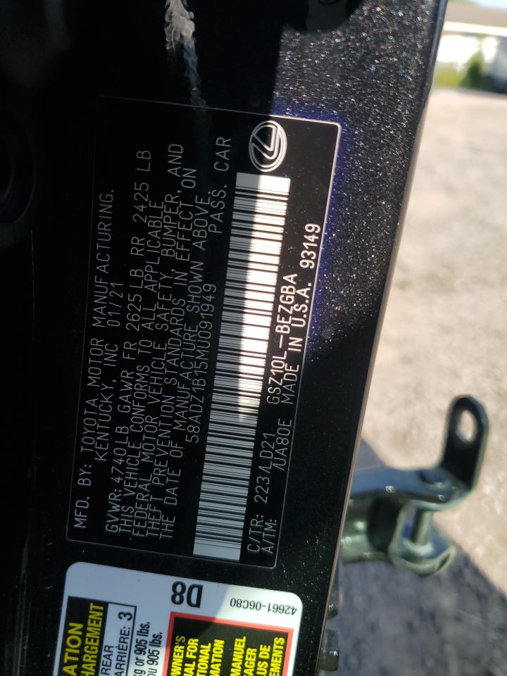 2021 Lexus Es 350 Base VIN: 58ADZ1B15MU091949 Lot: 62053305