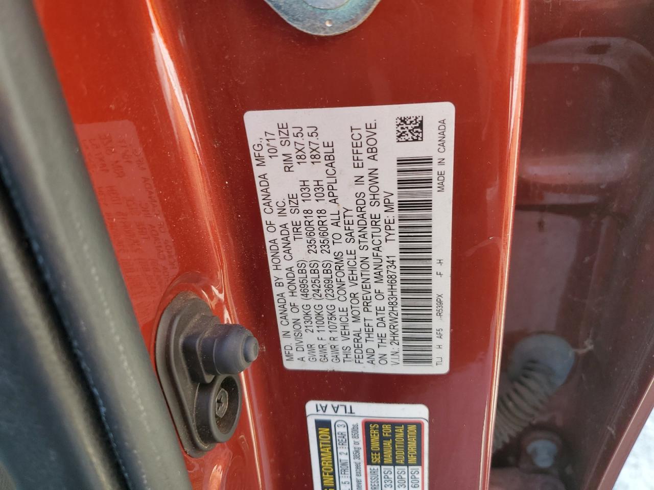 2017 Honda Cr-V Exl VIN: 2HKRW2H83HH687341 Lot: 62281565