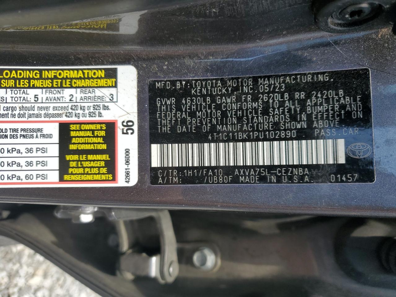 2023 Toyota Camry Le VIN: 4T1C11BK1PU102890 Lot: 62864095