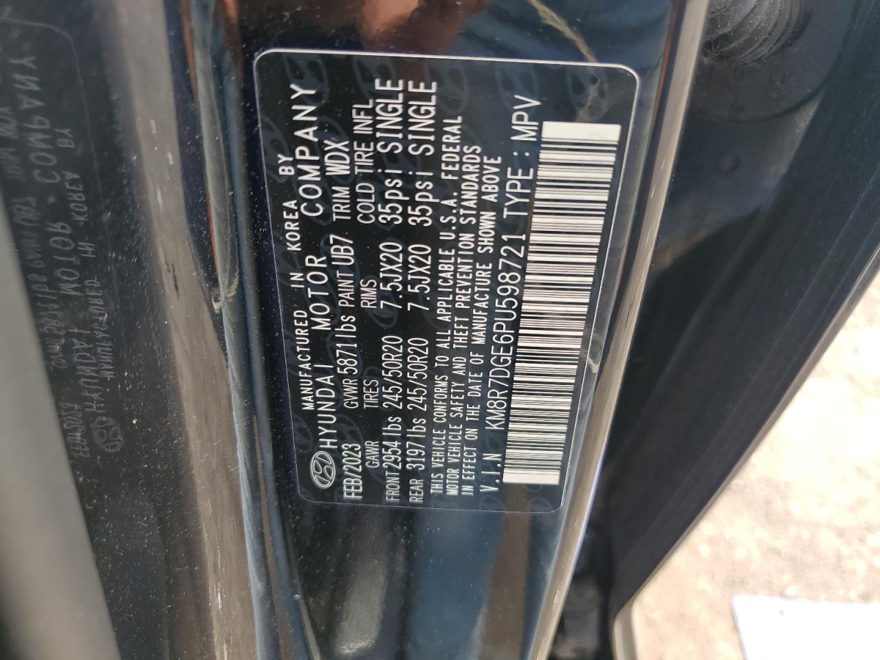 2023 Hyundai Palisade Calligraphy VIN: KM8R7DGE6PU598721 Lot: 61636755