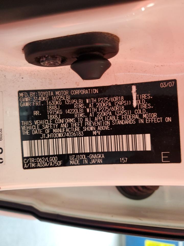 2007 Lexus Lx 470 VIN: JTJHT00WX74026183 Lot: 61056735