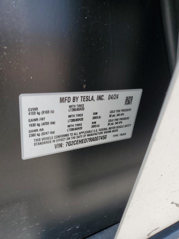 2024 Tesla Cybertruck VIN: 7G2CEHED7RA007450 Lot: 59840665