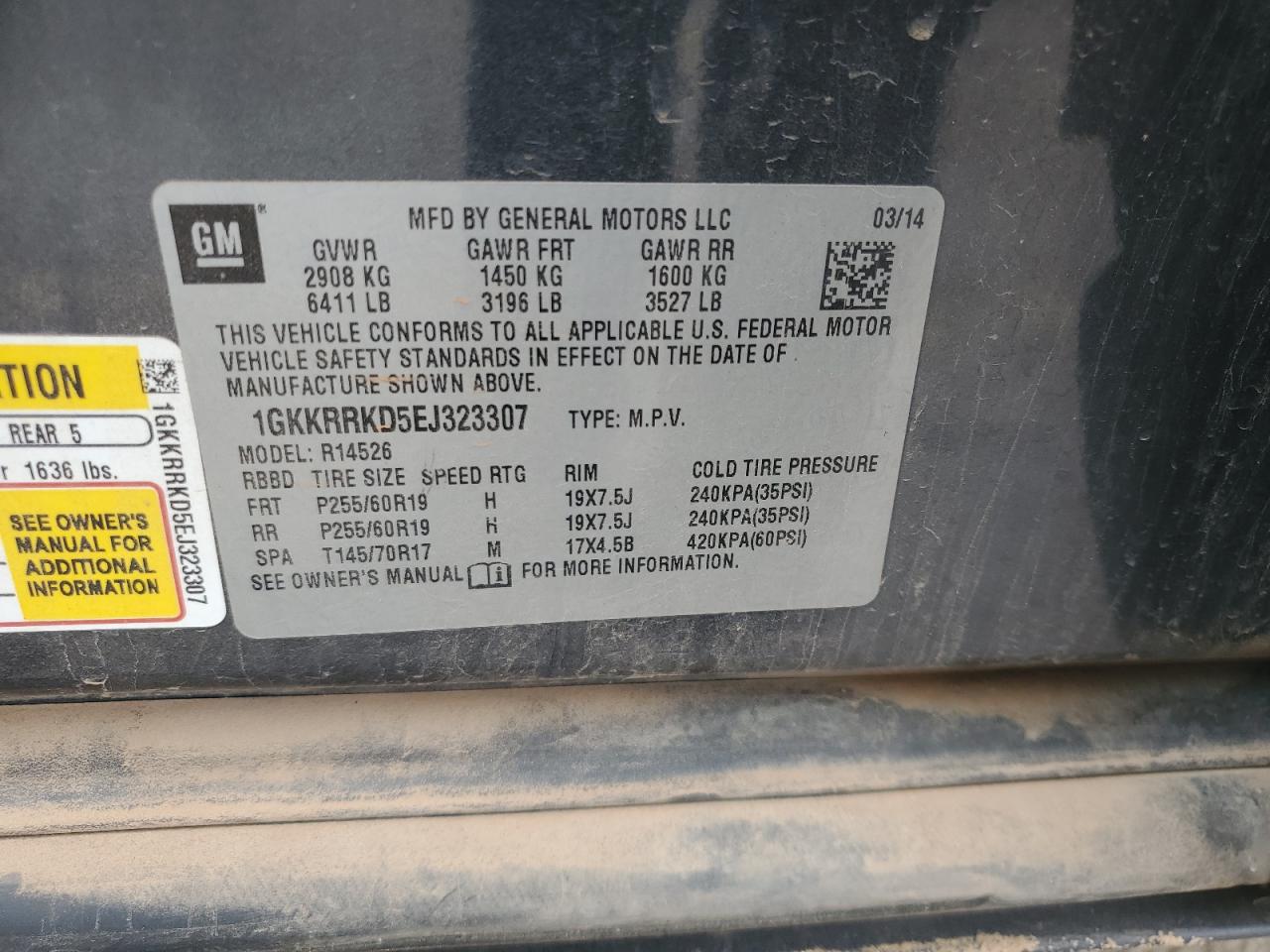 GMC ACADIA 2014 VIN 1GKKRRKD5EJ323307 zdjęcie 13