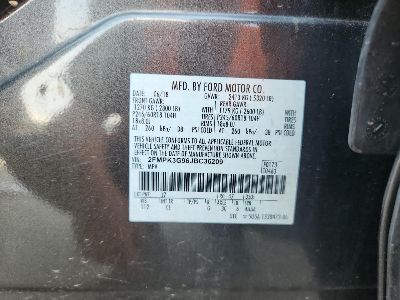 2018 Ford Edge Se VIN: 2FMPK3G96JBC36209 Lot: 58027775