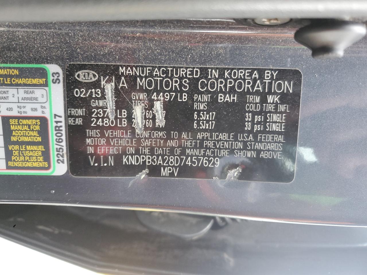 2013 Kia Sportage Base VIN: KNDPB3A28D7457629 Lot: 62323345