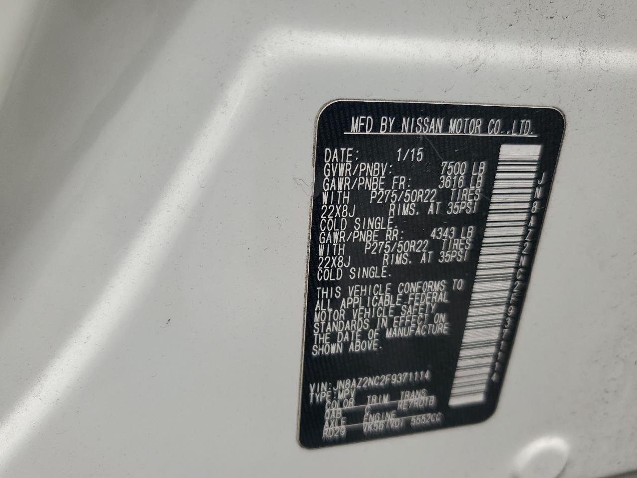 2015 Infiniti Qx80 VIN: JN8AZ2NC2F9371114 Lot: 59870325