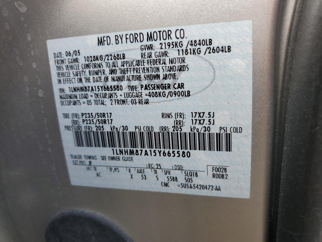 2005 Lincoln Ls VIN: 1LNHM87A15Y665580 Lot: 62362445